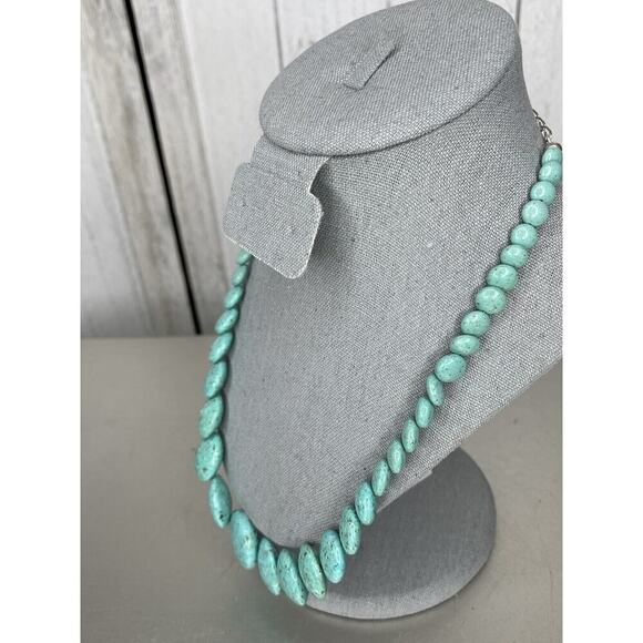 Signed Desert Rose Trading Company Flat Round Turqouise Stone Necklace 925 - Picture 2 of 6